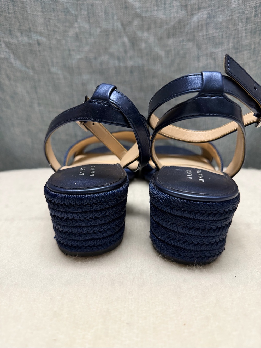 Alex Marie Navy Braided Cross-Strap Ankle Strap Sandals - Picture 3 of 3